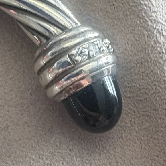 David Yurman Cable Sterling Silver Black Onyx with diamonds bracelet like new - Picture 6 of 6